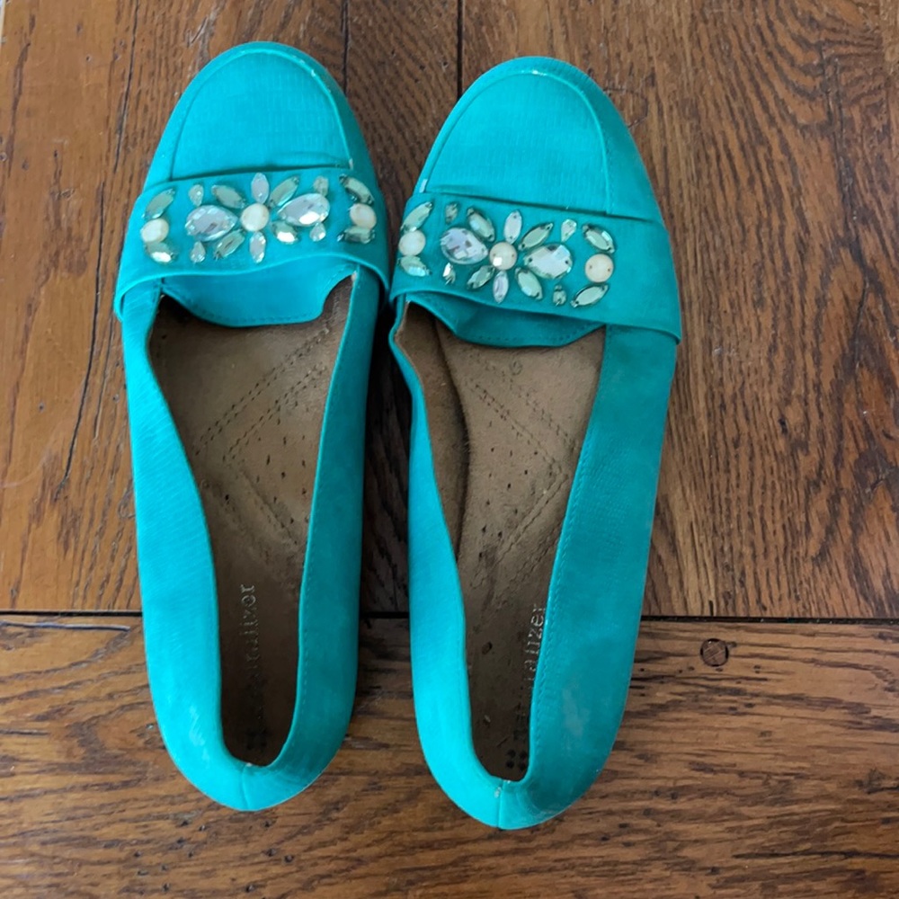 Teal with sparkles comfy slip ons
